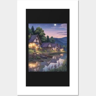 Sunset Cute Village Posters and Art